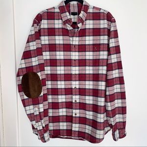 J.Crew Plaid Flannel Button Down Shirt Leather Elbow Patches